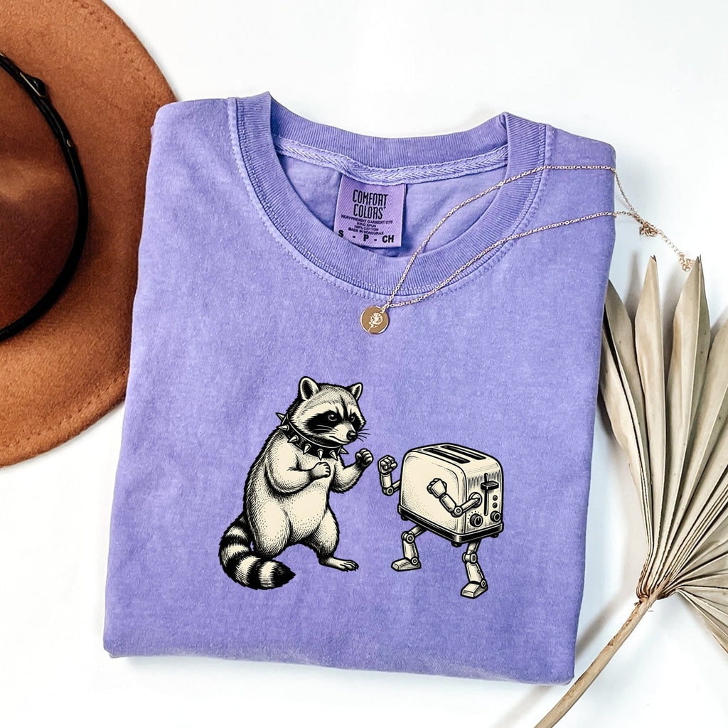 Funny Raccoon Shirt, Raccoon and Toaster Tee, Weird Animal Graphic Shirt, Retro Raccoon Tee, Quirky Gift for Her