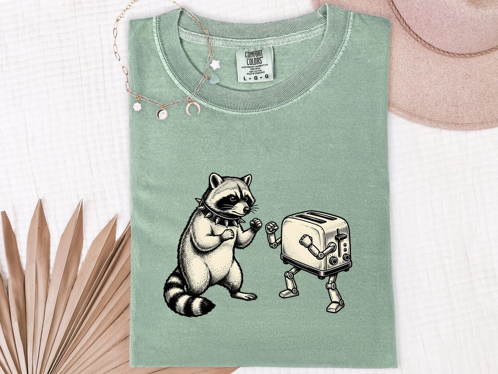 Funny Raccoon Shirt, Raccoon and Toaster Tee, Weird Animal Graphic Shirt, Retro Raccoon Tee, Quirky Gift for Her
