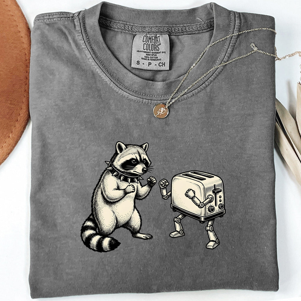 Funny Raccoon Shirt, Raccoon and Toaster Tee, Weird Animal Graphic Shirt, Retro Raccoon Tee, Quirky Gift for Her