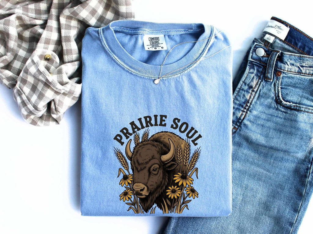 Prairie Soul Bison Shirt, Western Graphic Tee, Sunflower Bison Shirt, Cowgirl Western Tee, Rustic Prairie Gift