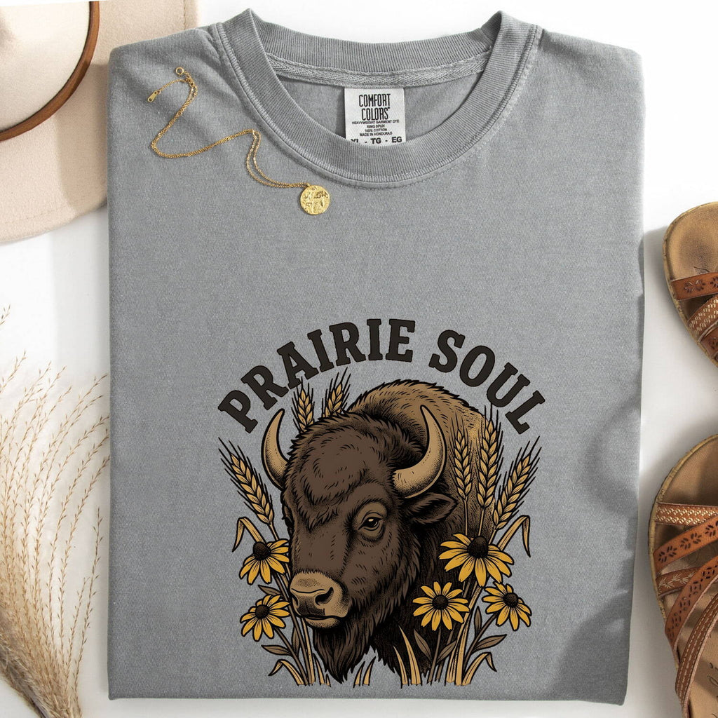Prairie Soul Bison Shirt, Western Graphic Tee, Sunflower Bison Shirt, Cowgirl Western Tee, Rustic Prairie Gift