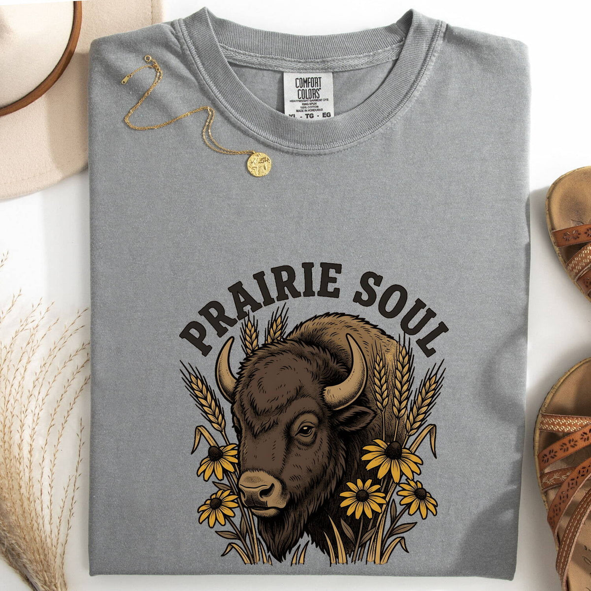 Prairie Soul Bison Shirt, Western Graphic Tee, Sunflower Bison Shirt, Cowgirl Western Tee, Rustic Prairie Gift
