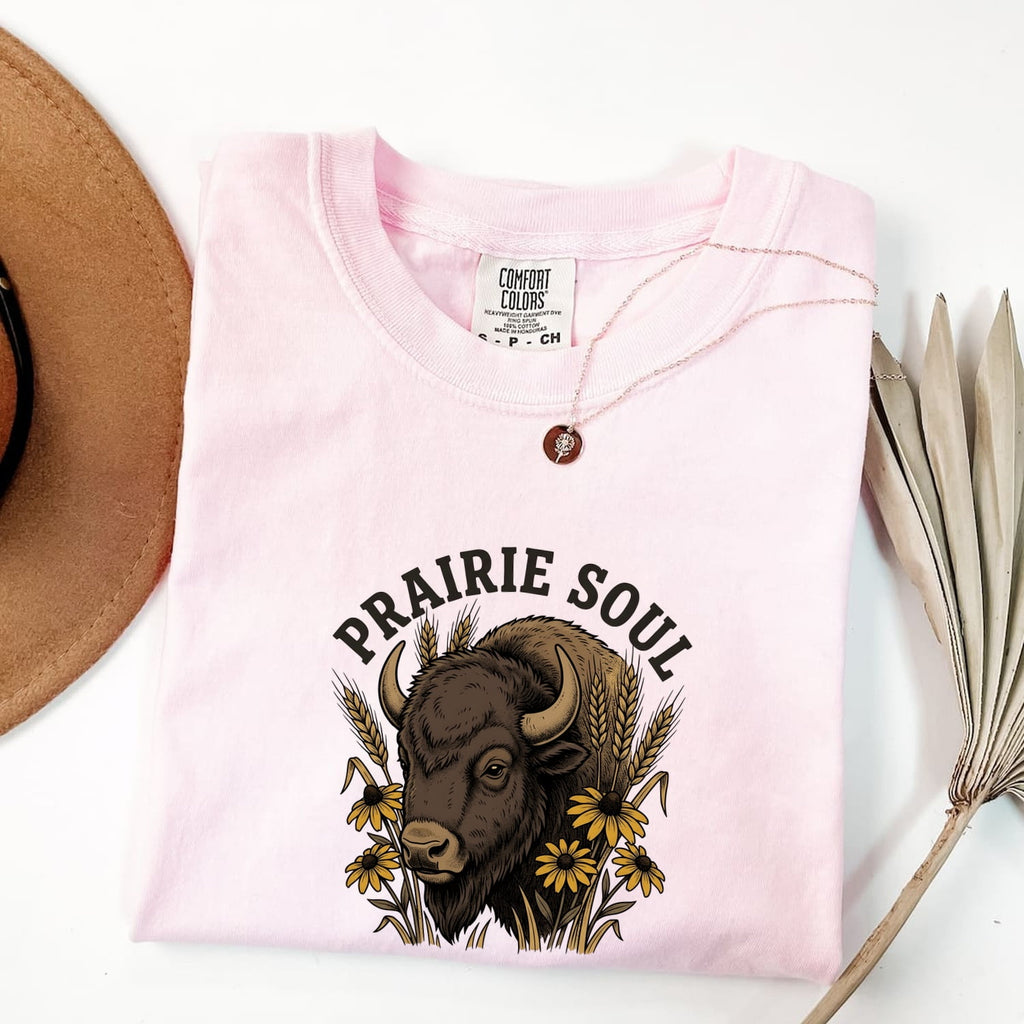 Prairie Soul Bison Shirt, Western Graphic Tee, Sunflower Bison Shirt, Cowgirl Western Tee, Rustic Prairie Gift