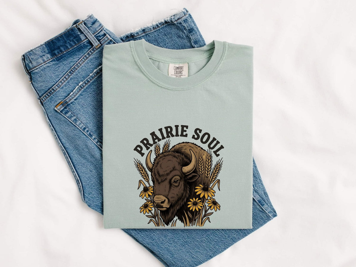Prairie Soul Bison Shirt, Western Graphic Tee, Sunflower Bison Shirt, Cowgirl Western Tee, Rustic Prairie Gift