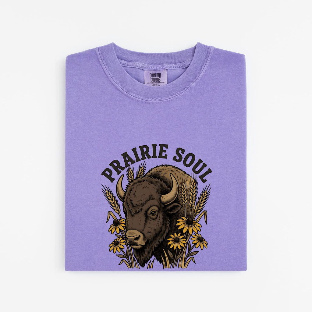 Prairie Soul Bison Shirt, Western Graphic Tee, Sunflower Bison Shirt, Cowgirl Western Tee, Rustic Prairie Gift