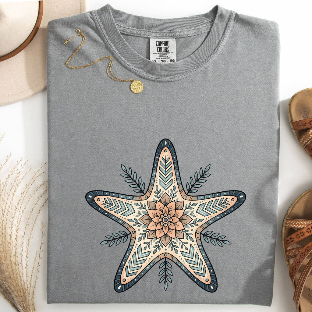 Starfish Shirt, Coastal Beach Tee, Boho Sea Star Graphic Shirt, Ocean Lover Tee, Beach Lover Gift for Women