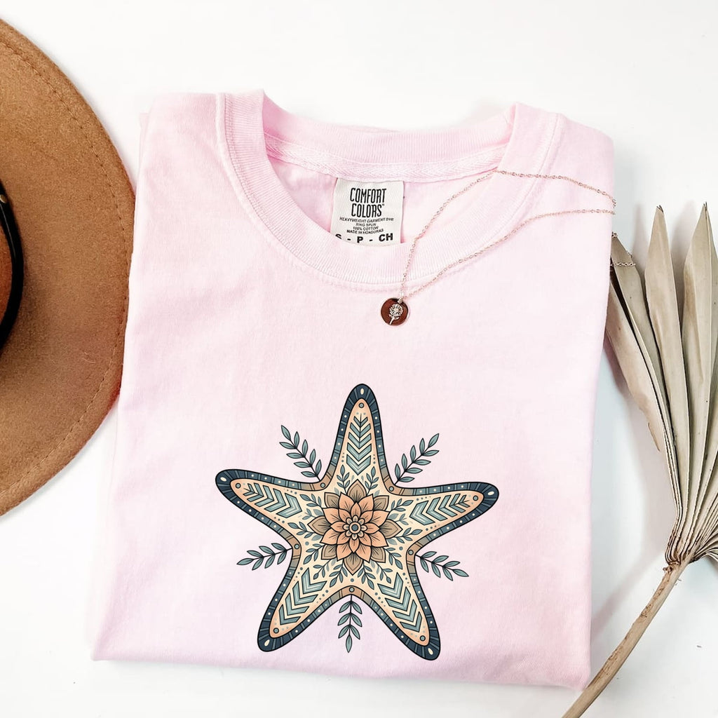 Starfish Shirt, Coastal Beach Tee, Boho Sea Star Graphic Shirt, Ocean Lover Tee, Beach Lover Gift for Women