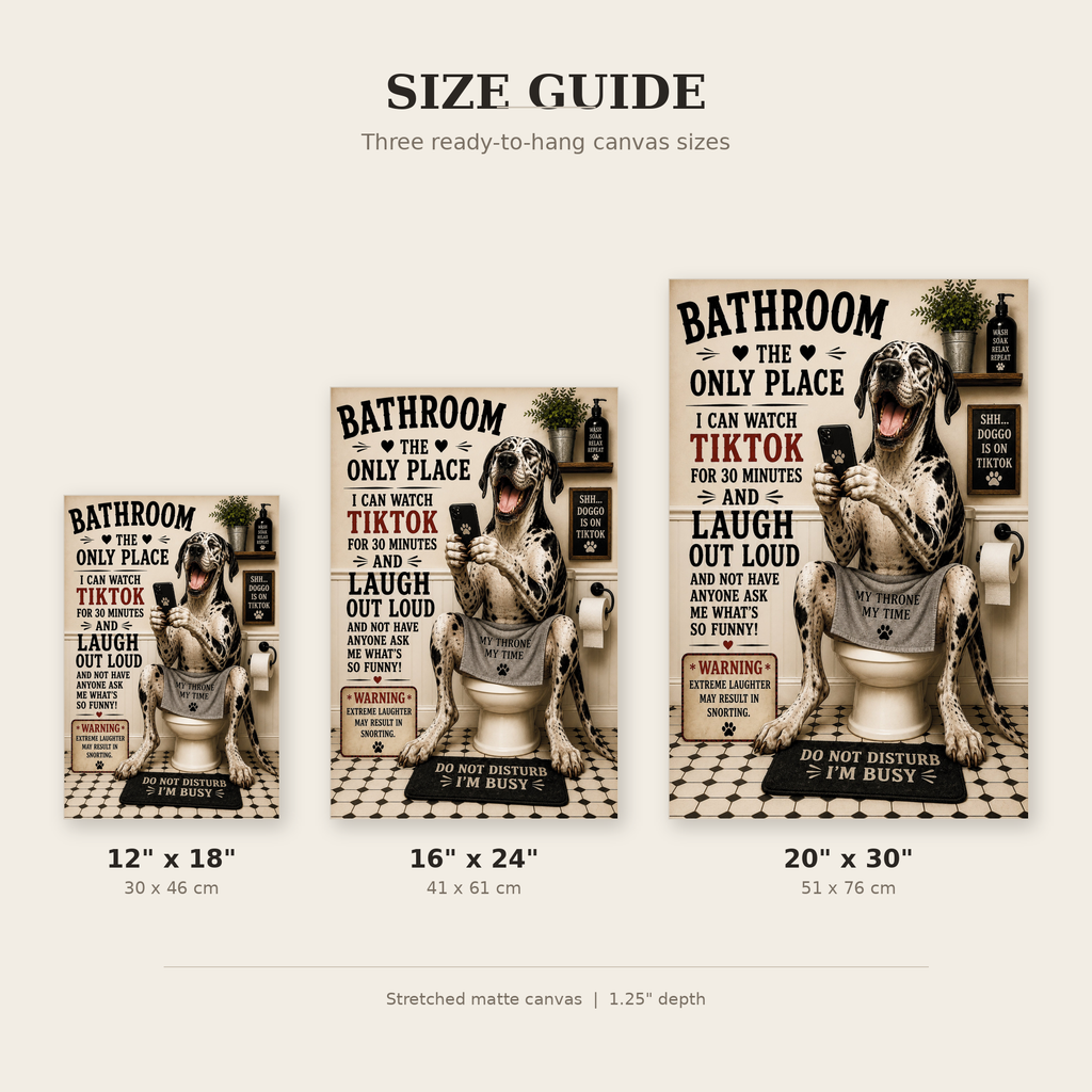 Funny Bathroom Canvas, Dog on Toilet Wall Art, Ready to Hang