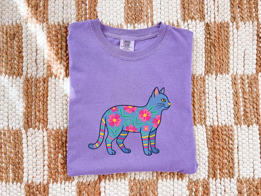 Colorful Floral Cat Shirt – Bright Boho Cat Graphic Tee