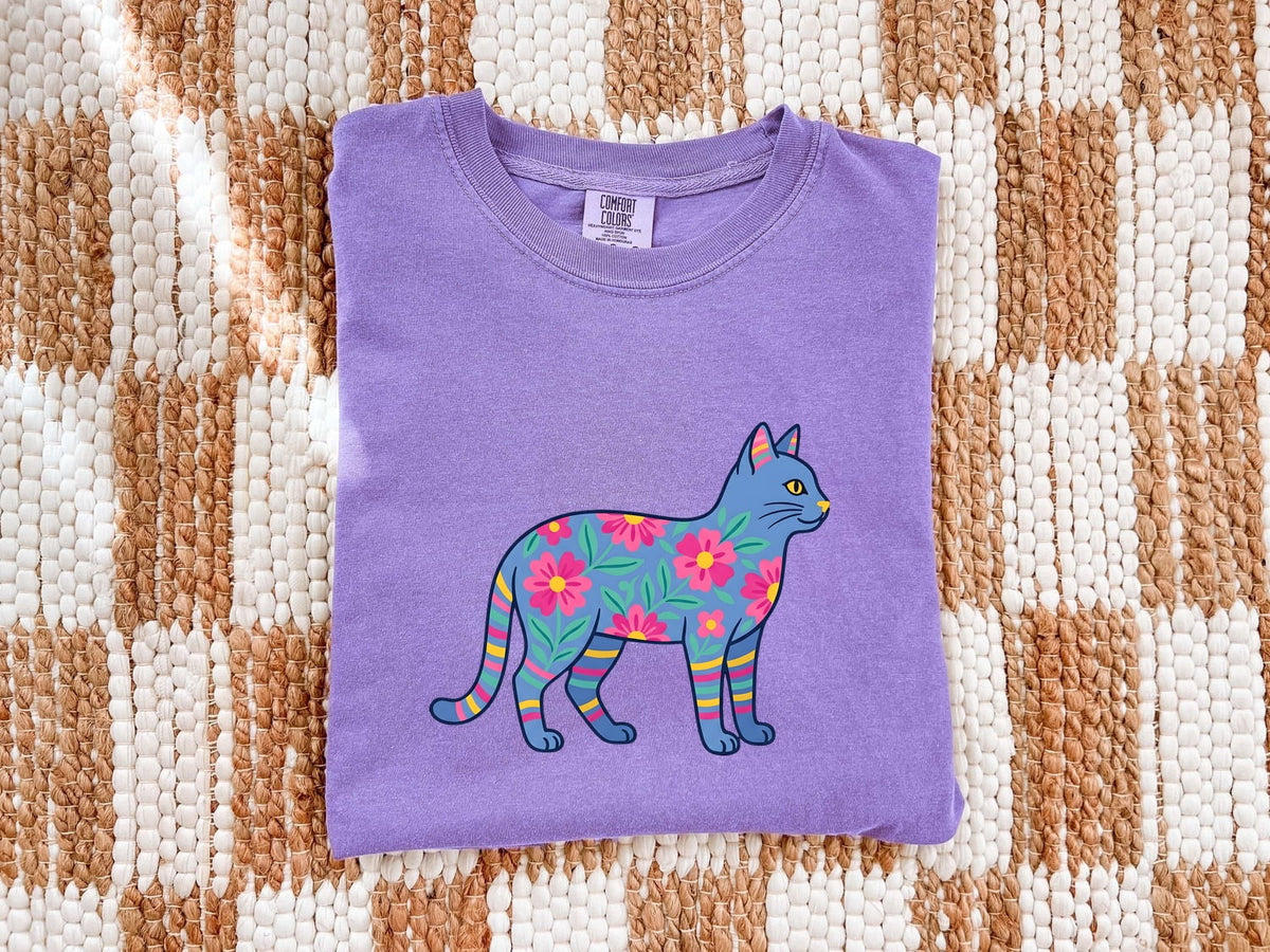 Colorful Floral Cat Shirt – Bright Boho Cat Graphic Tee