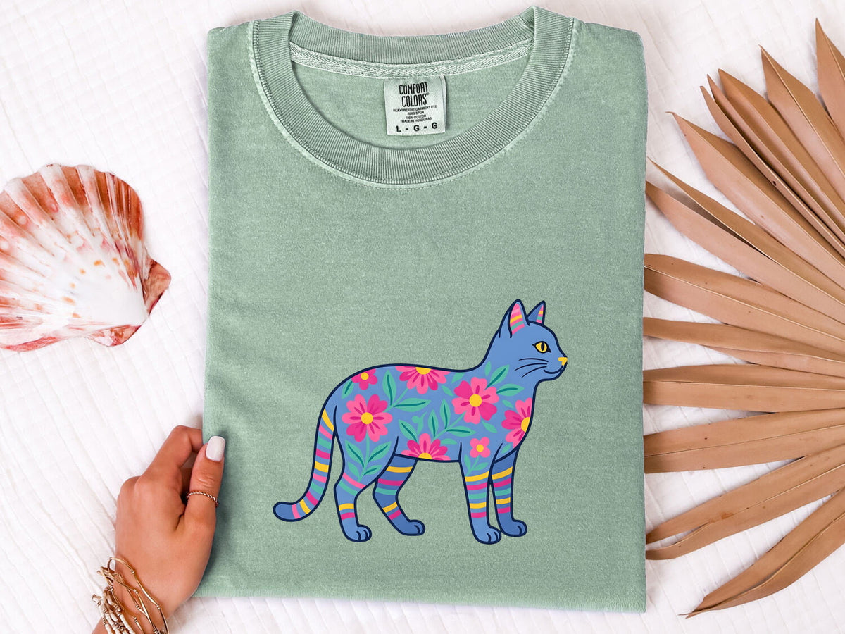 Colorful Floral Cat Shirt – Bright Boho Cat Graphic Tee