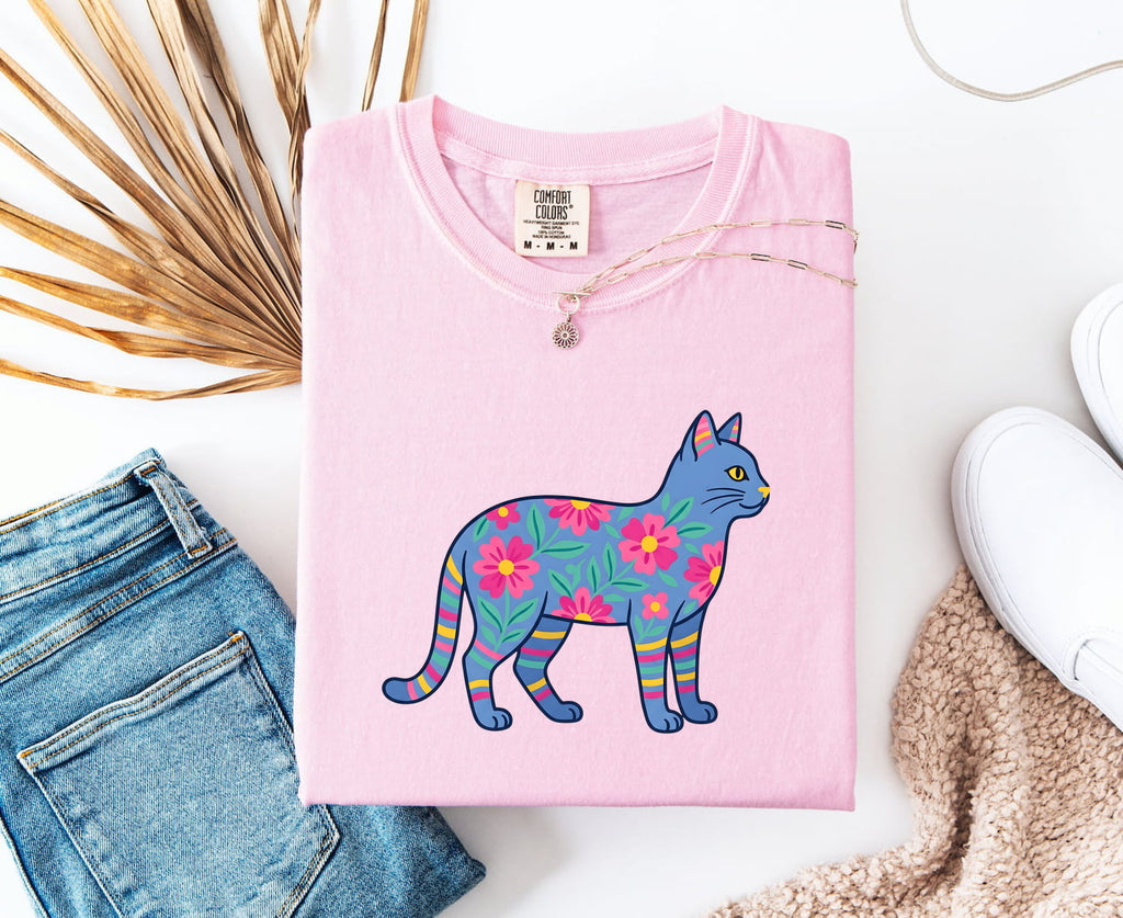 Colorful Floral Cat Shirt – Bright Boho Cat Graphic Tee