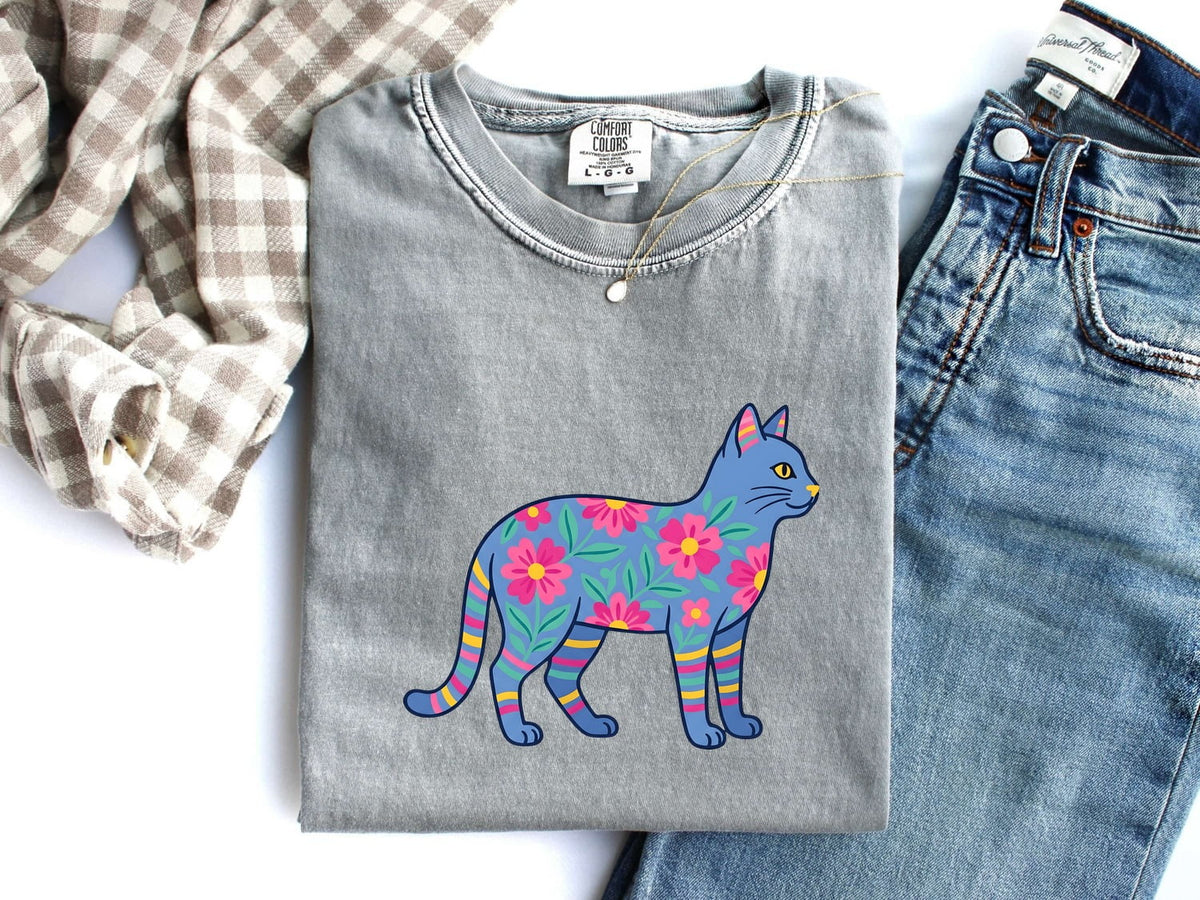 Colorful Floral Cat Shirt – Bright Boho Cat Graphic Tee