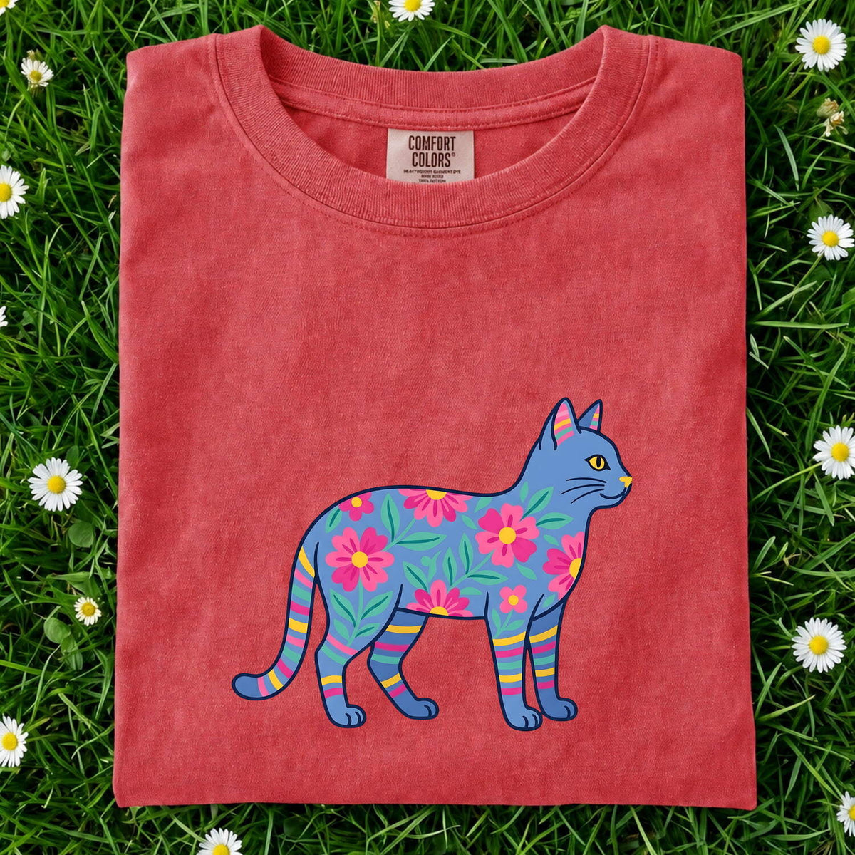 Colorful Floral Cat Shirt – Bright Boho Cat Graphic Tee