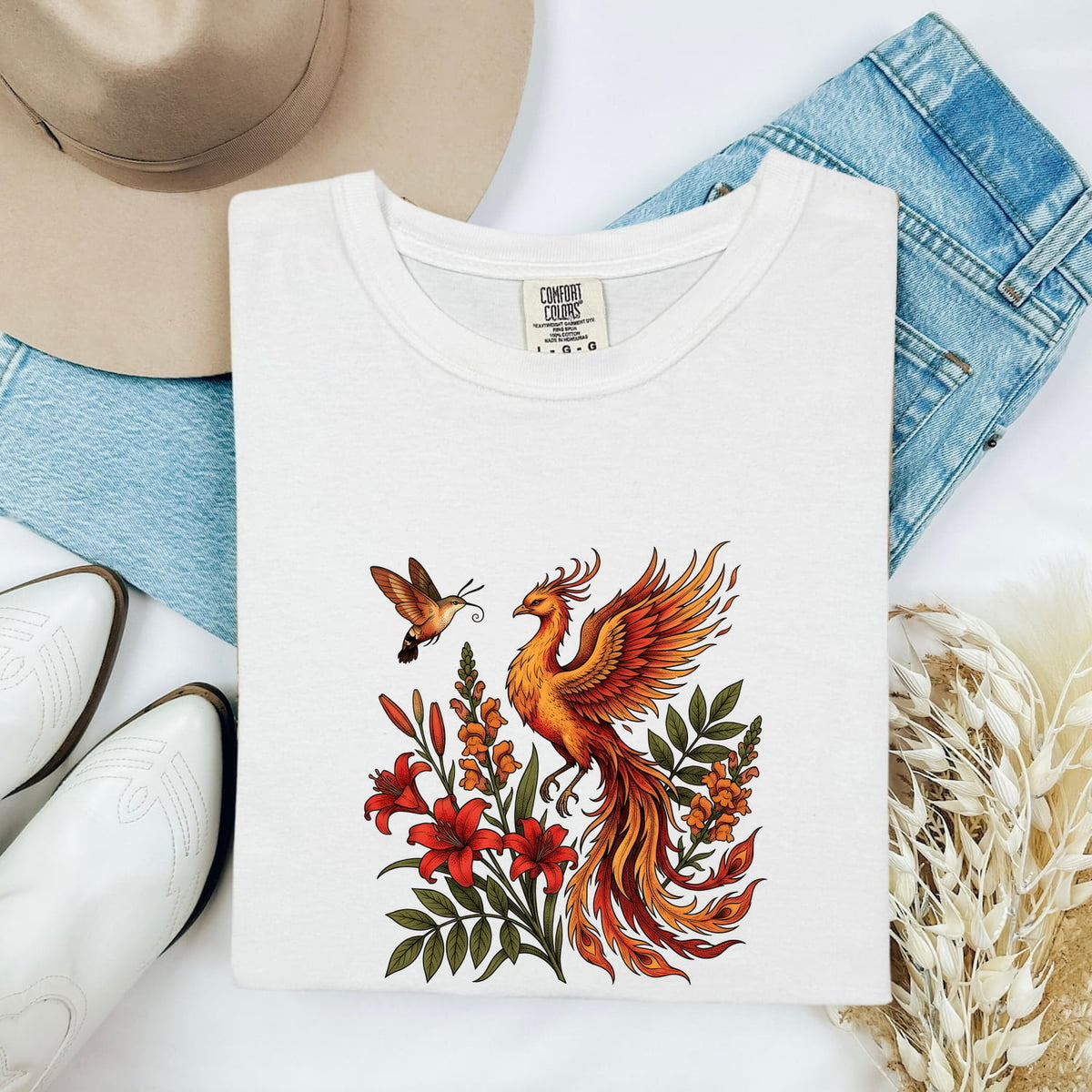Floral Phoenix Shirt – Mythical Bird & Rebirth Graphic Tee