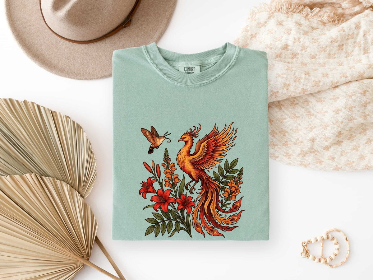 Floral Phoenix Shirt – Mythical Bird & Rebirth Graphic Tee