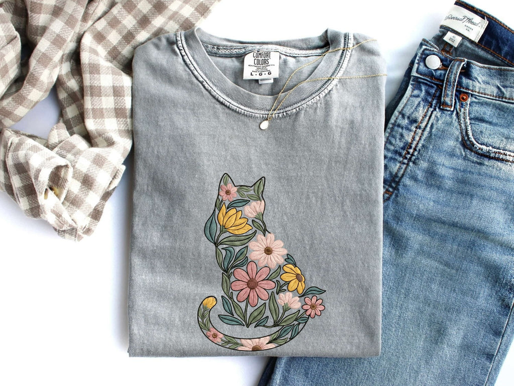 Floral Cat Shirt – Botanical Flower Cat Graphic Tee