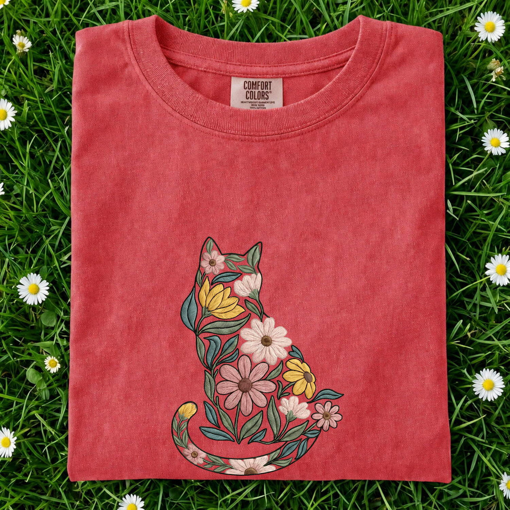 Floral Cat Shirt – Botanical Flower Cat Graphic Tee
