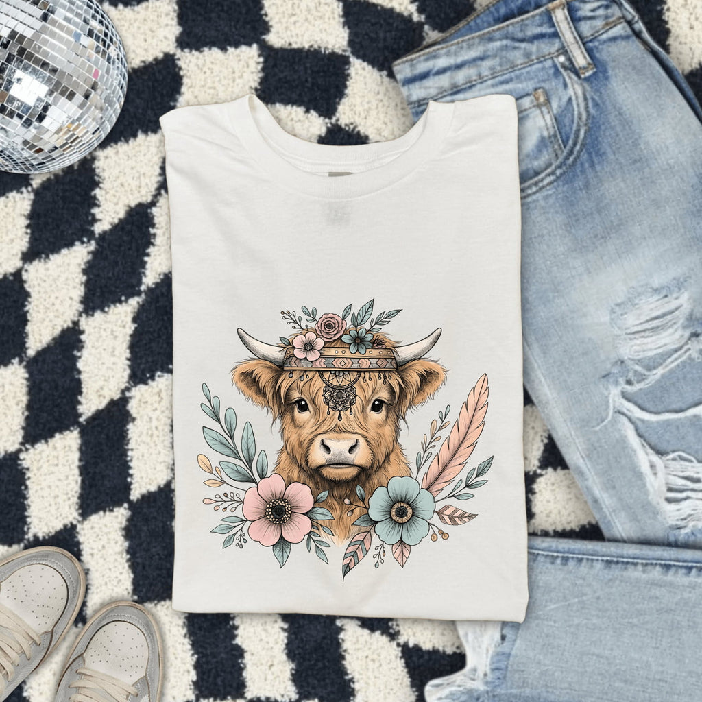 Floral Highland Cow Shirt – Western Cow Graphic Tee