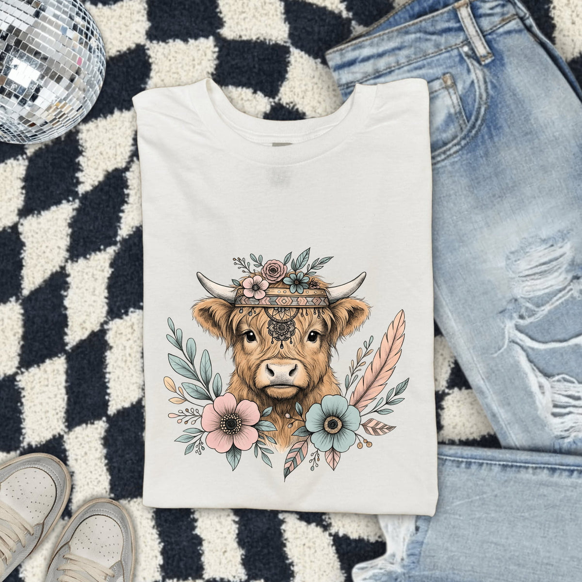 Floral Highland Cow Shirt – Western Cow Graphic Tee