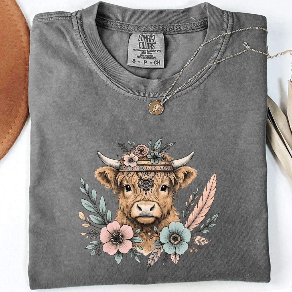 Floral Highland Cow Shirt – Western Cow Graphic Tee