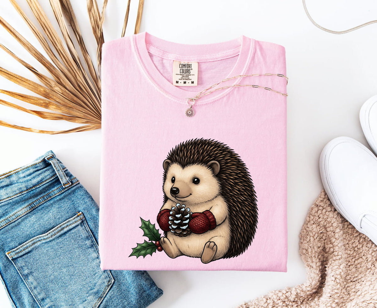 Christmas Hedgehog Shirt – Cute Woodland Holiday Graphic Tee