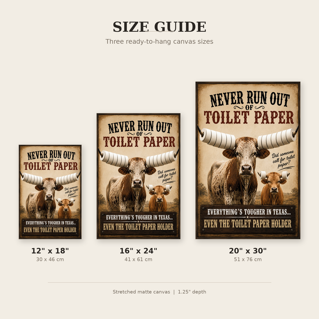 Funny Texas Bathroom Canvas, Longhorn Toilet Paper Wall Art, Ready to Hang
