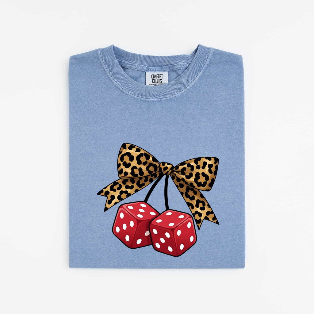 Fuzzy Dice Shirt – Leopard Bow Retro Graphic Tee