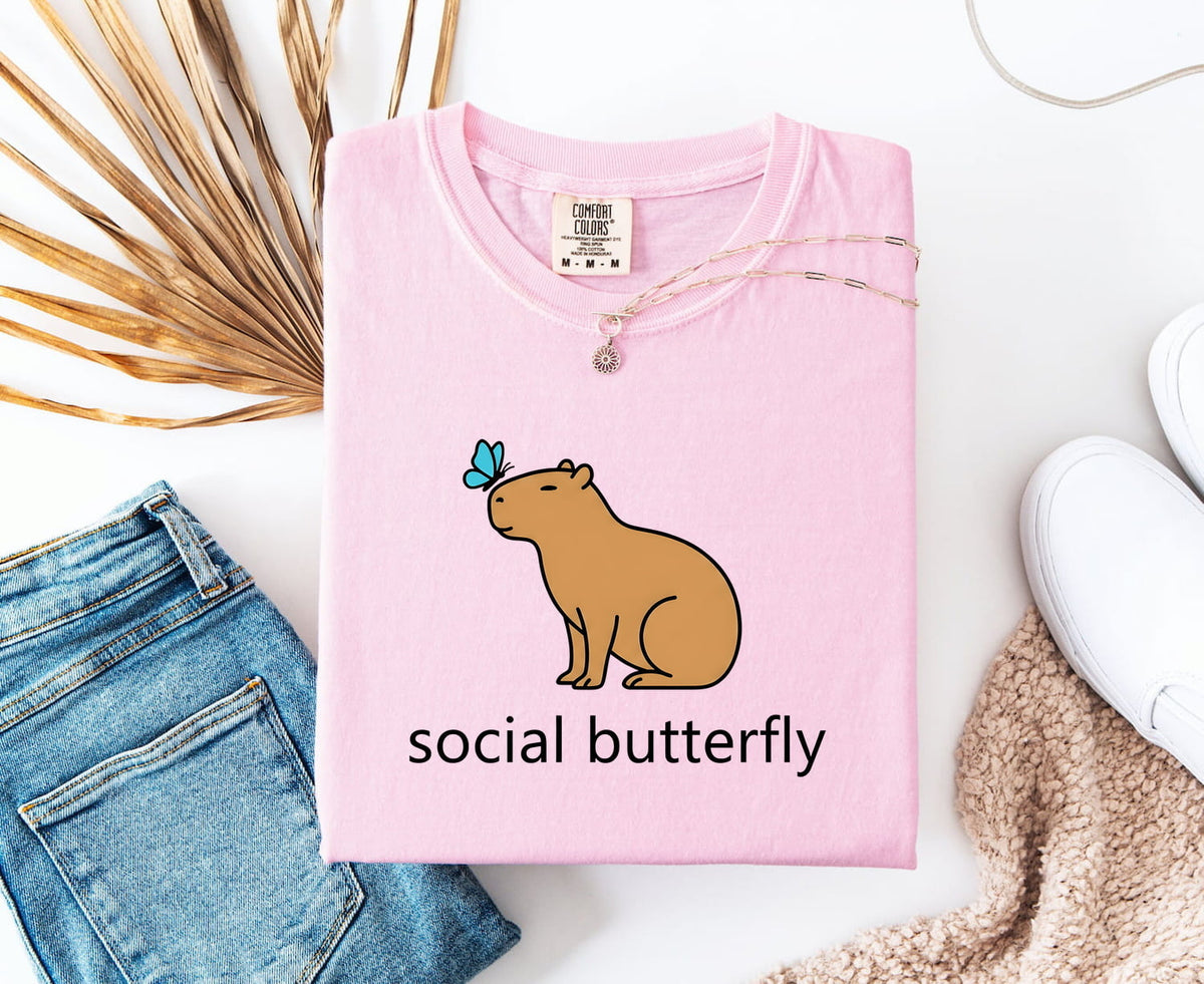 Social Butterfly Capybara Shirt – Funny Introvert Tee