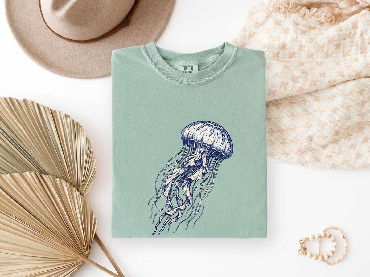 Jellyfish Shirt – Vintage Blue Ocean Graphic Tee