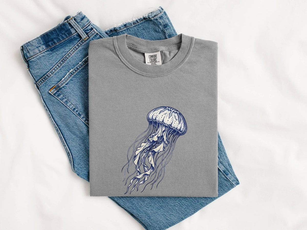 Jellyfish Shirt – Vintage Blue Ocean Graphic Tee
