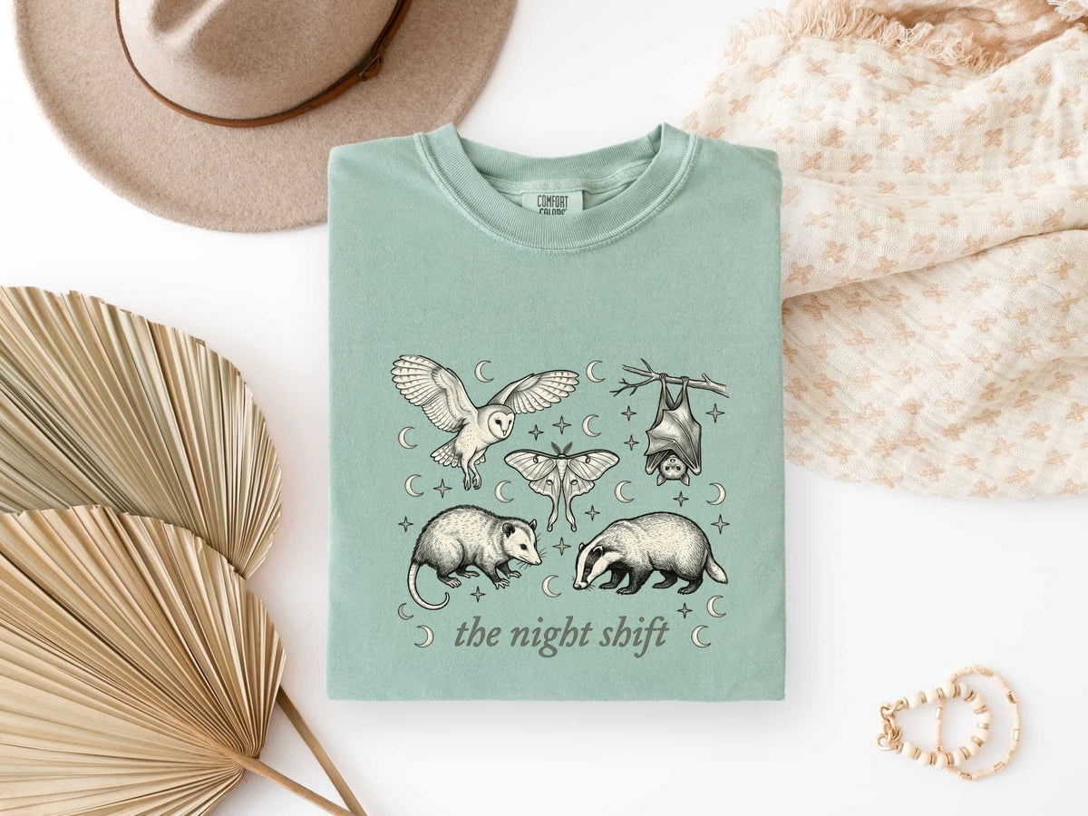 The Night Shift Shirt – Nocturnal Woodland Animals Graphic Tee