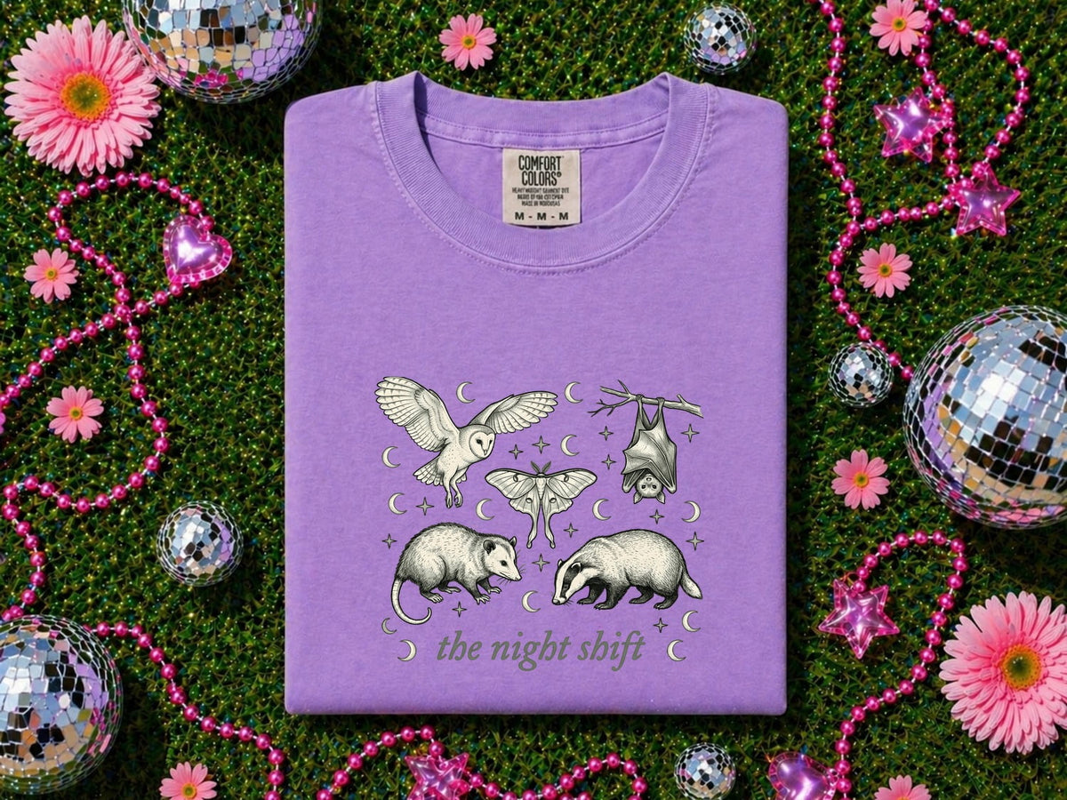 The Night Shift Shirt – Nocturnal Woodland Animals Graphic Tee