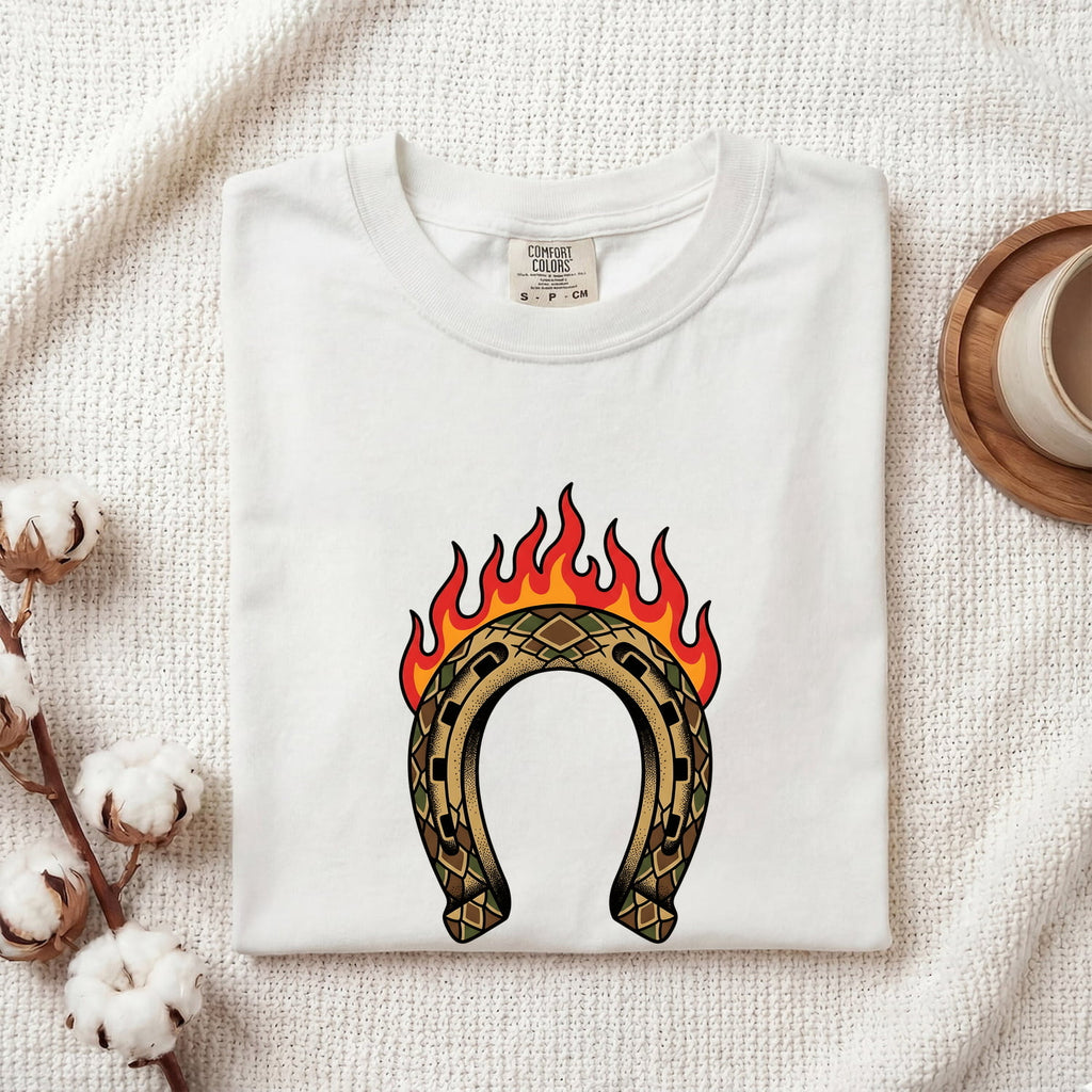 Flaming Horseshoe Shirt – Western Lucky Charm Graphic Tee