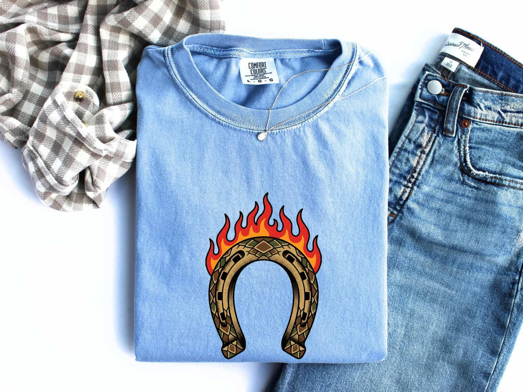 Flaming Horseshoe Shirt – Western Lucky Charm Graphic Tee