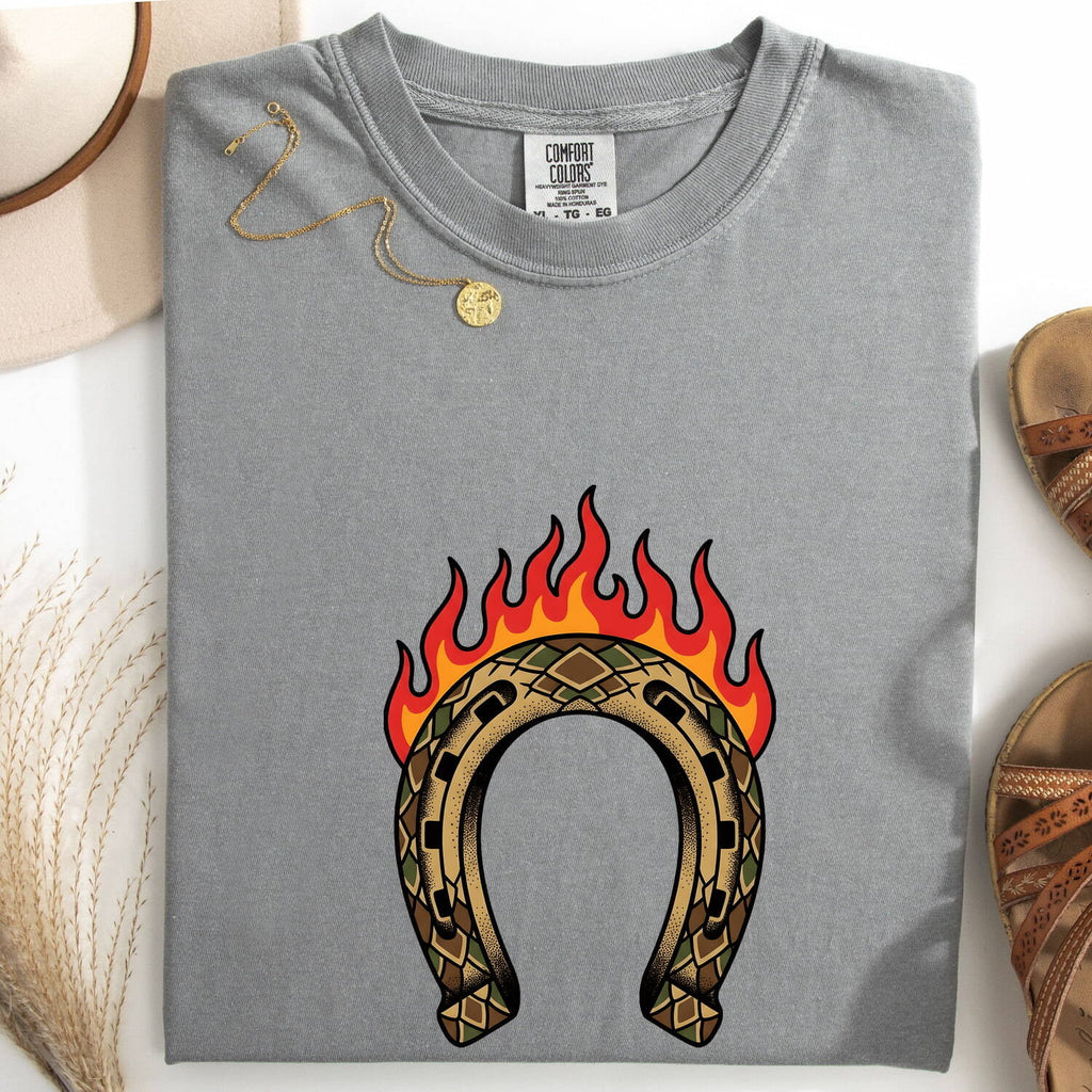 Flaming Horseshoe Shirt – Western Lucky Charm Graphic Tee