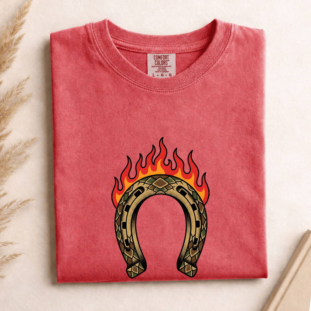 Flaming Horseshoe Shirt – Western Lucky Charm Graphic Tee