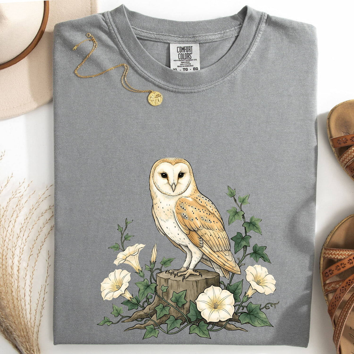 Floral Barn Owl Shirt – Cottagecore Nature Graphic Tee