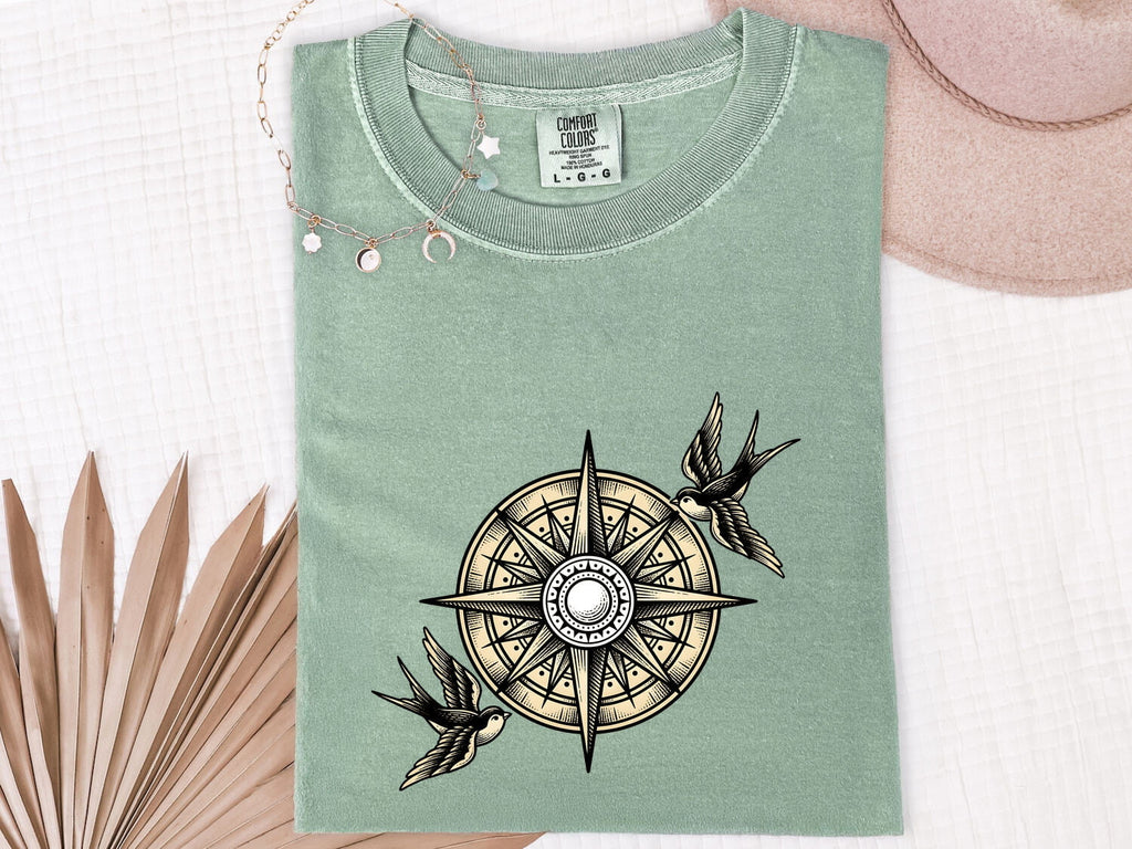 Swallow & Compass Shirt – Vintage Travel Adventure Graphic Tee