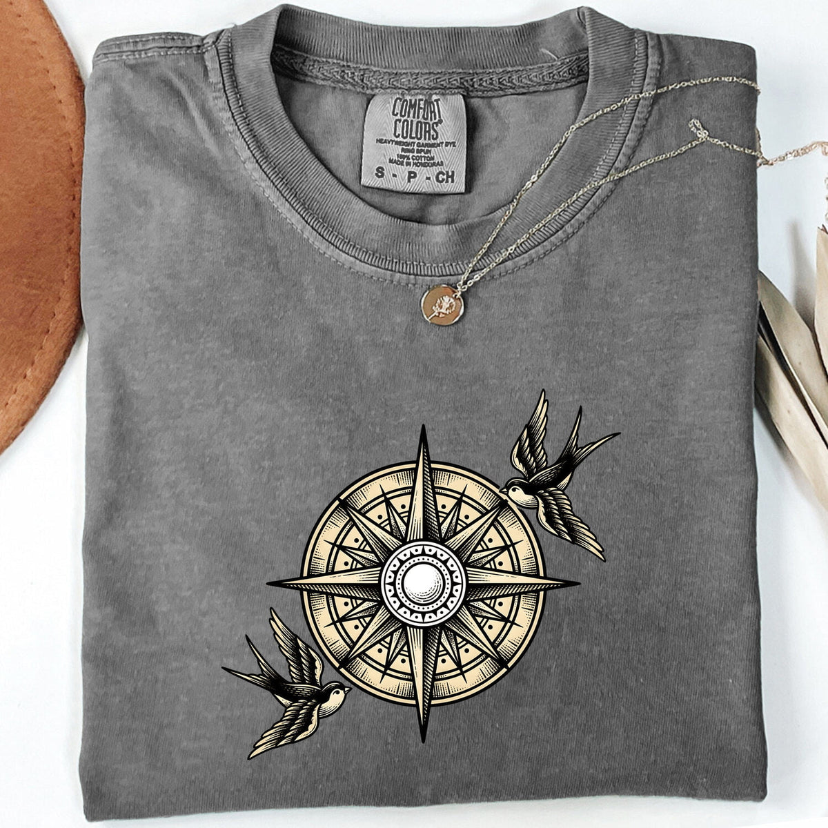 Swallow & Compass Shirt – Vintage Travel Adventure Graphic Tee