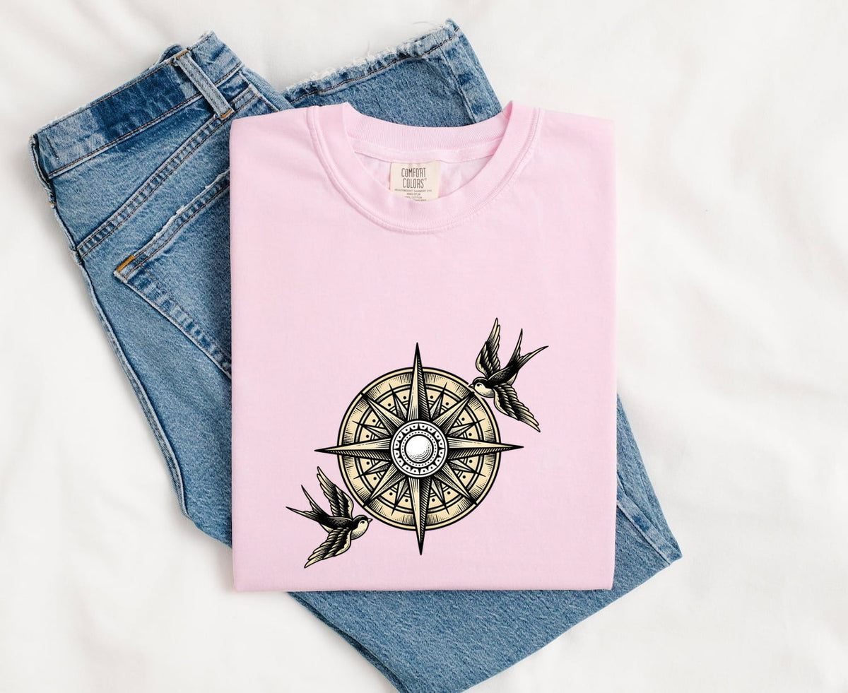 Swallow & Compass Shirt – Vintage Travel Adventure Graphic Tee