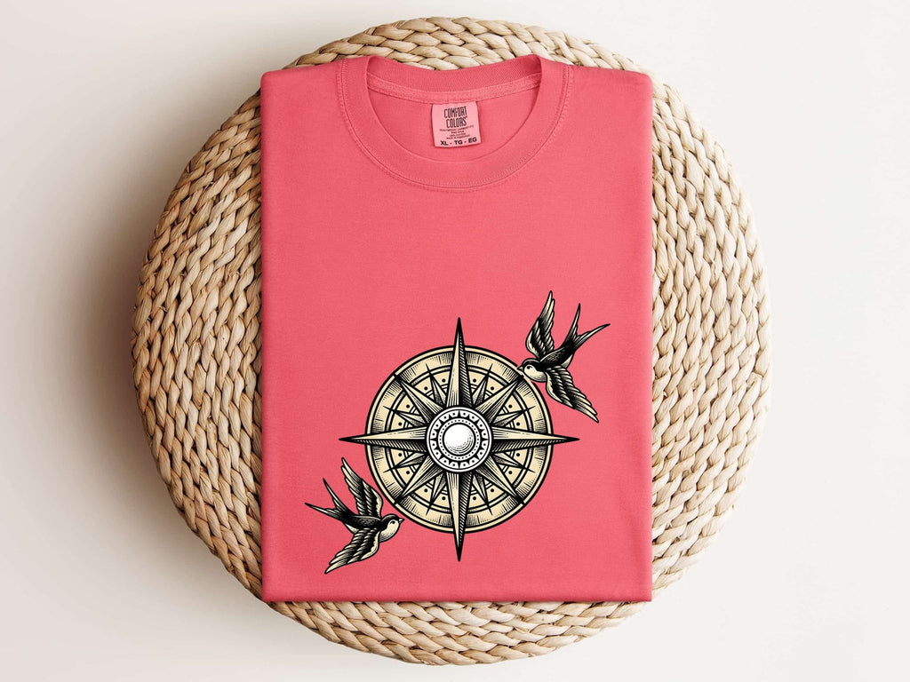 Swallow & Compass Shirt – Vintage Travel Adventure Graphic Tee