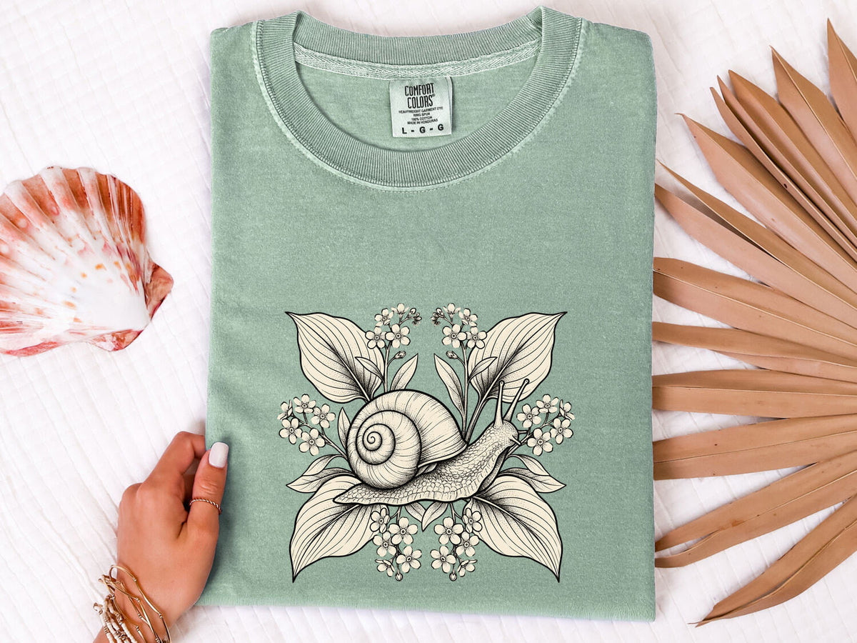Botanical Snail Shirt – Vintage Cottagecore Garden Graphic Tee