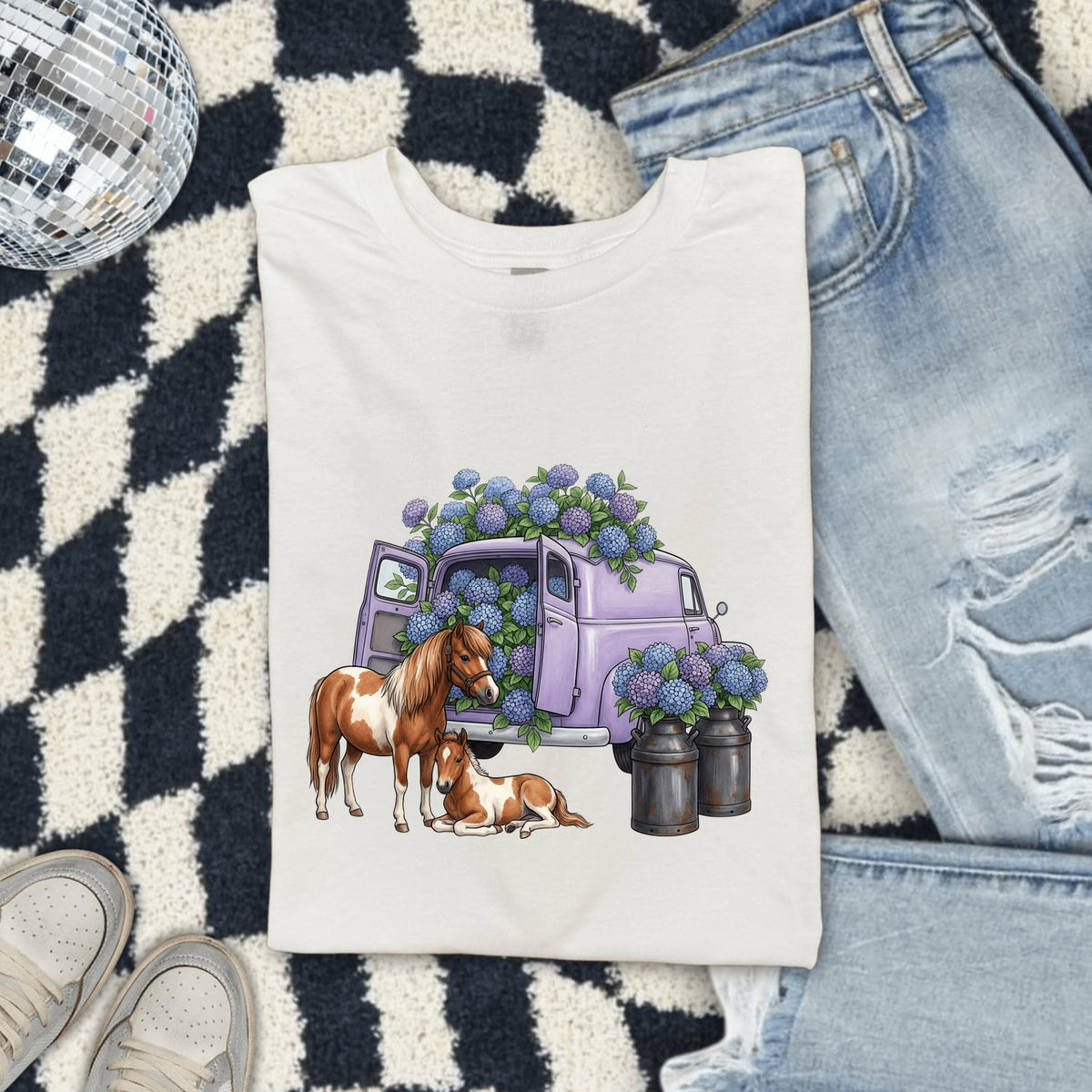 Floral Horse Shirt – Vintage Purple Flower Truck & Farm Animal Tee