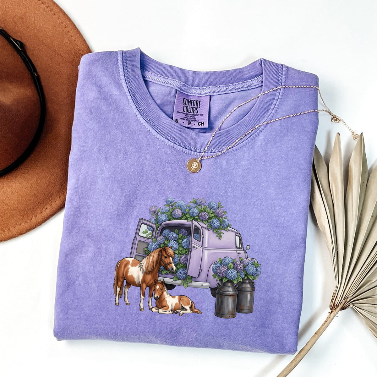 Floral Horse Shirt – Vintage Purple Flower Truck & Farm Animal Tee