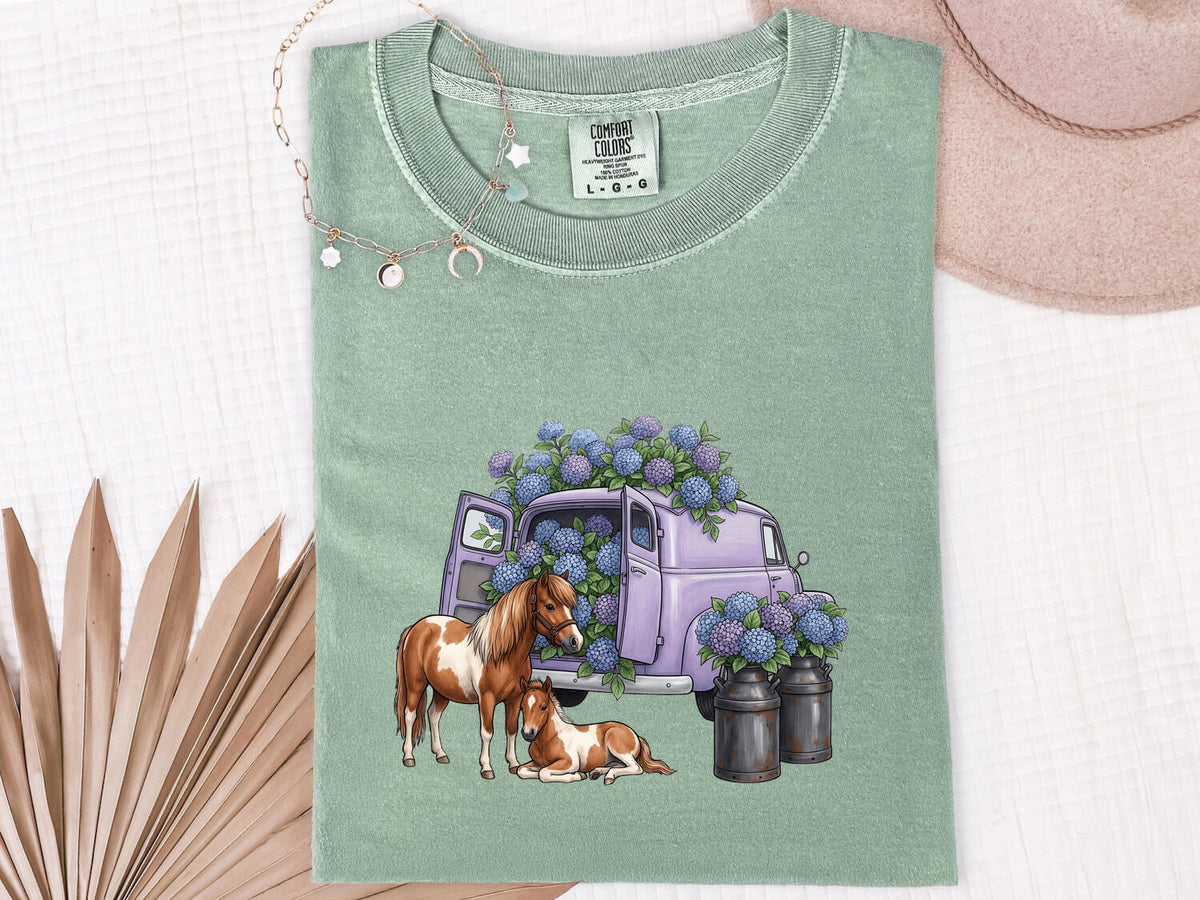 Floral Horse Shirt – Vintage Purple Flower Truck & Farm Animal Tee