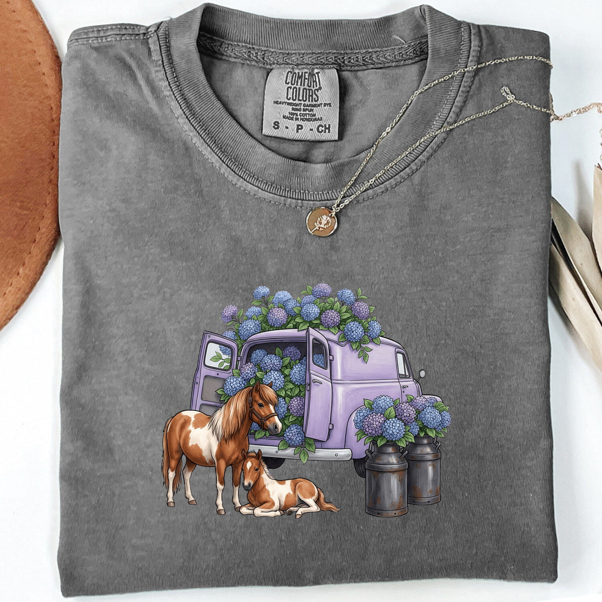 Floral Horse Shirt – Vintage Purple Flower Truck & Farm Animal Tee