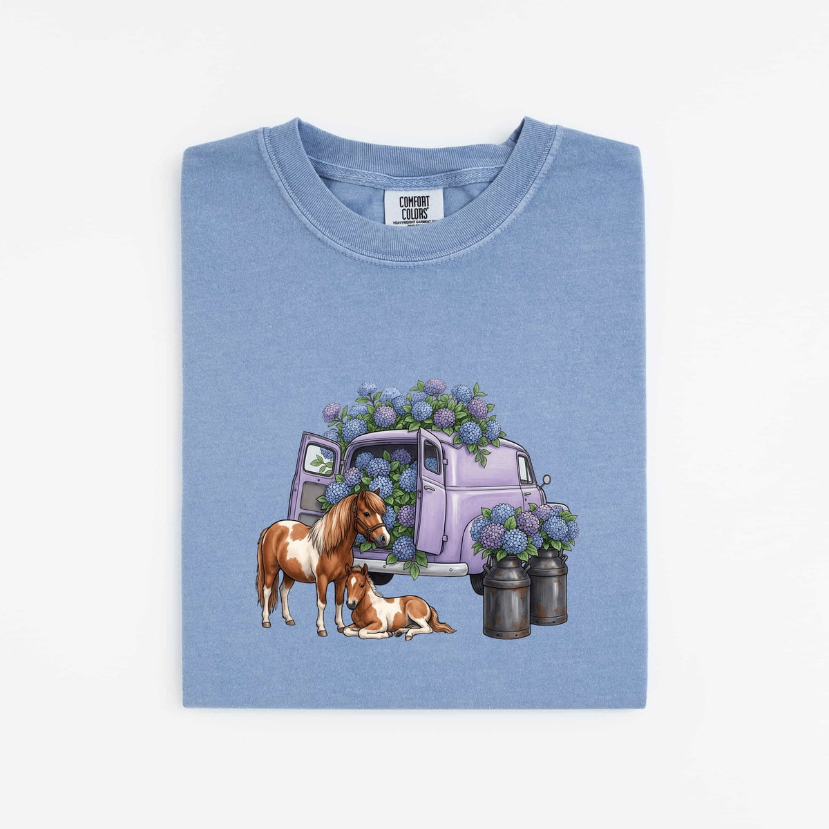 Floral Horse Shirt – Vintage Purple Flower Truck & Farm Animal Tee