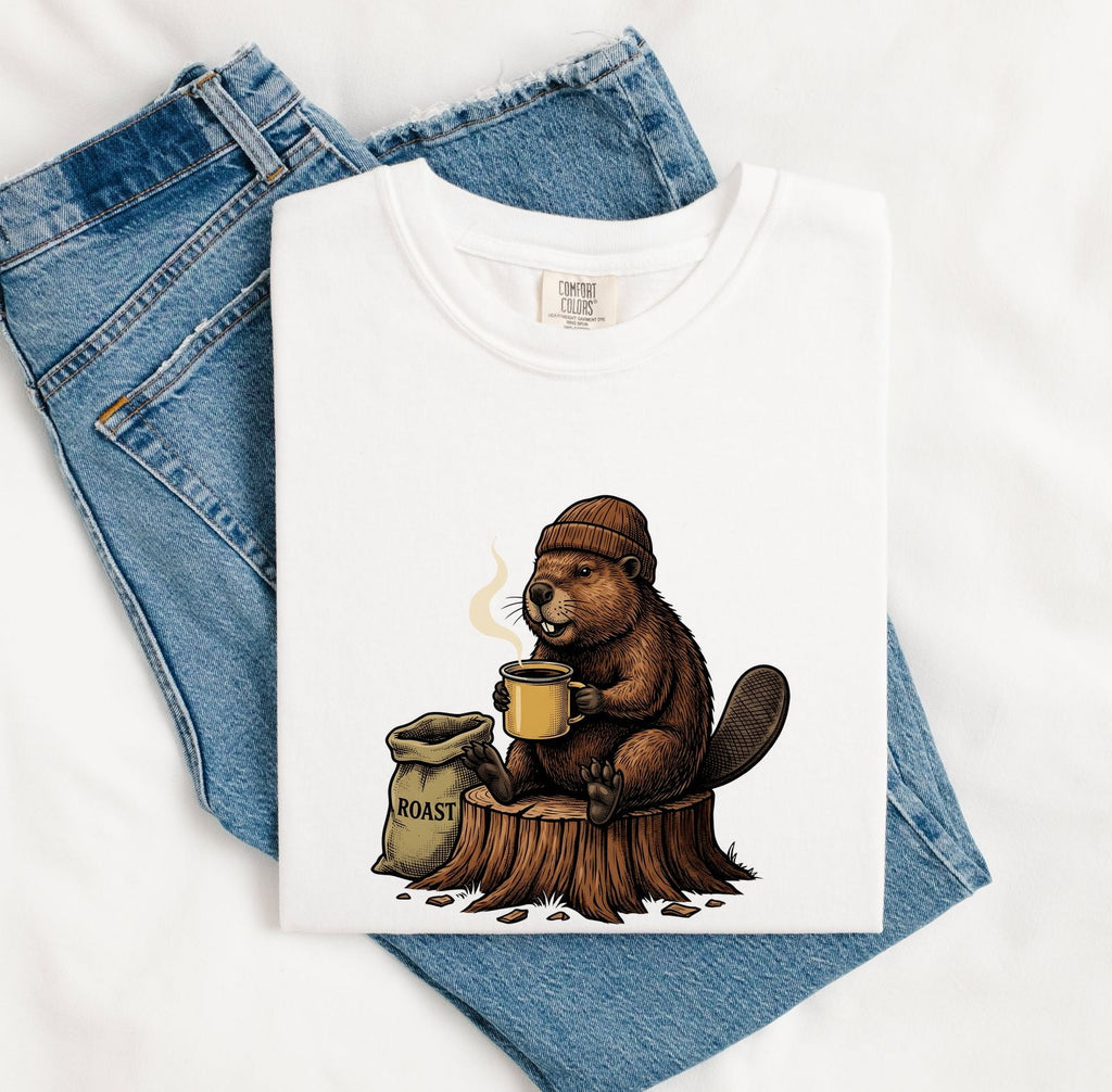 Coffee Beaver Shirt – Funny Beaver Drinking Coffee Graphic Tee