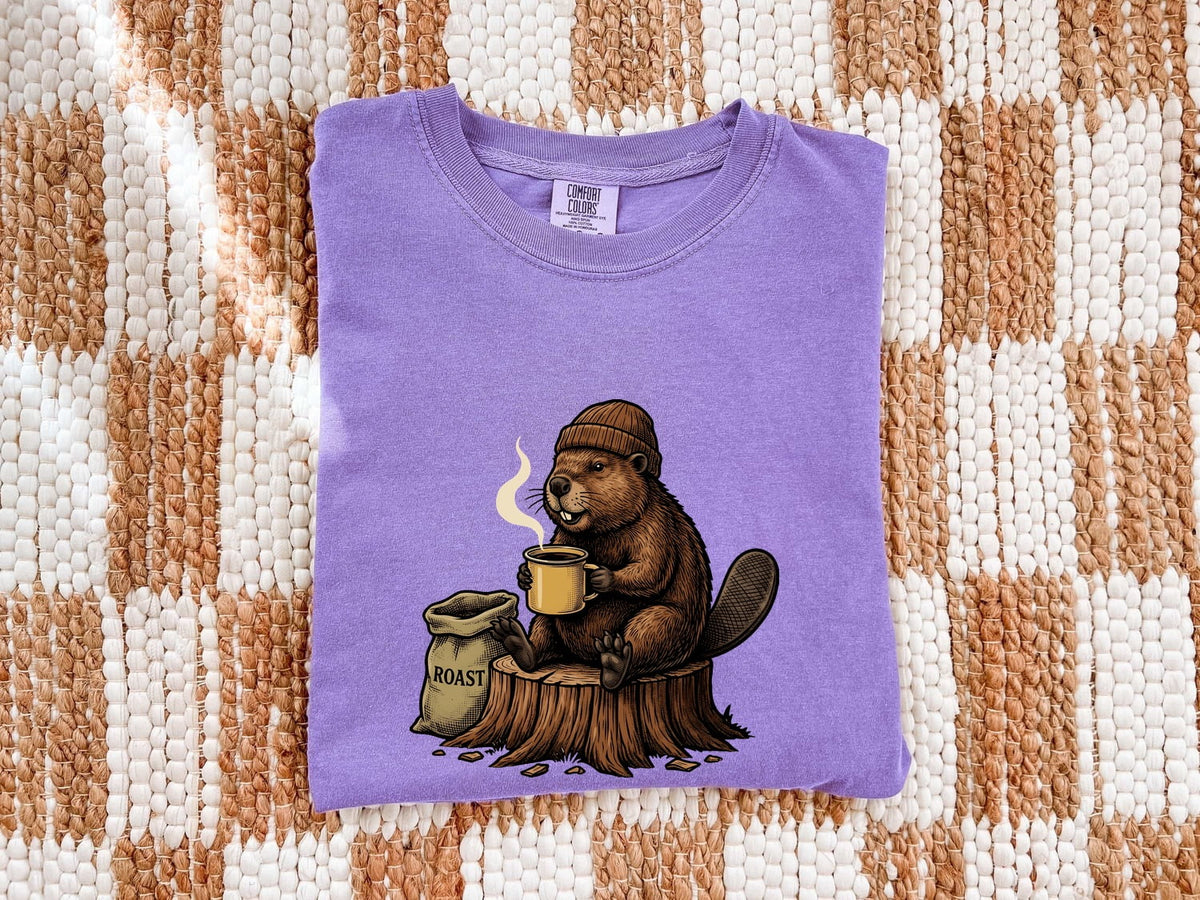 Coffee Beaver Shirt – Funny Beaver Drinking Coffee Graphic Tee